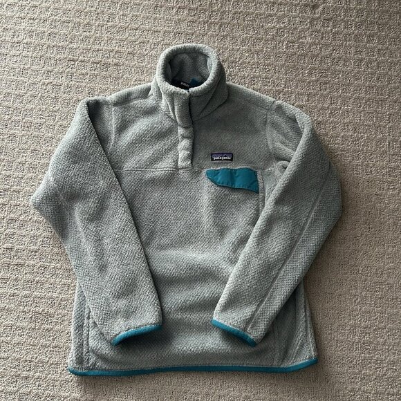 Patagonia Womens Medium M Fleece Synchilla Jacket Regular Gray and Teal 1/4 Zip - Picture 1 of 8